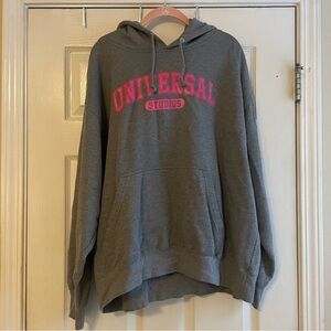 Universal Studios Gray Pink Logo Hoodie Size 2XL Pullover
